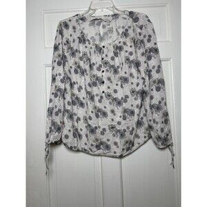 Lucky Brand Long Slv Purple/Pink/Wht Women L Button Boho Tunic Top Lightweight